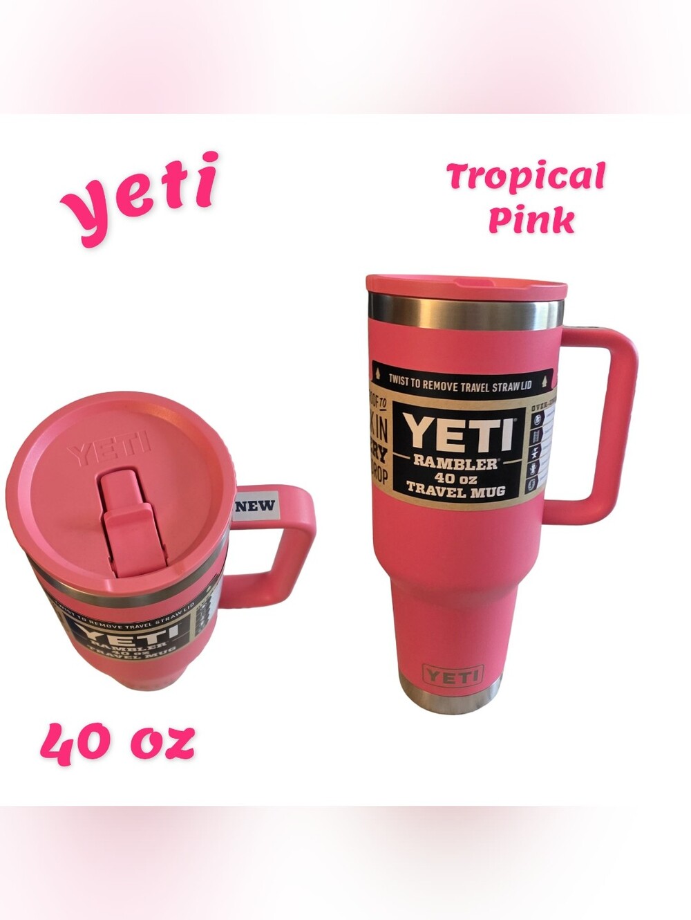 YETI Rambler 40 oz Flip Straw Tumbler~Tropical Pink NEW